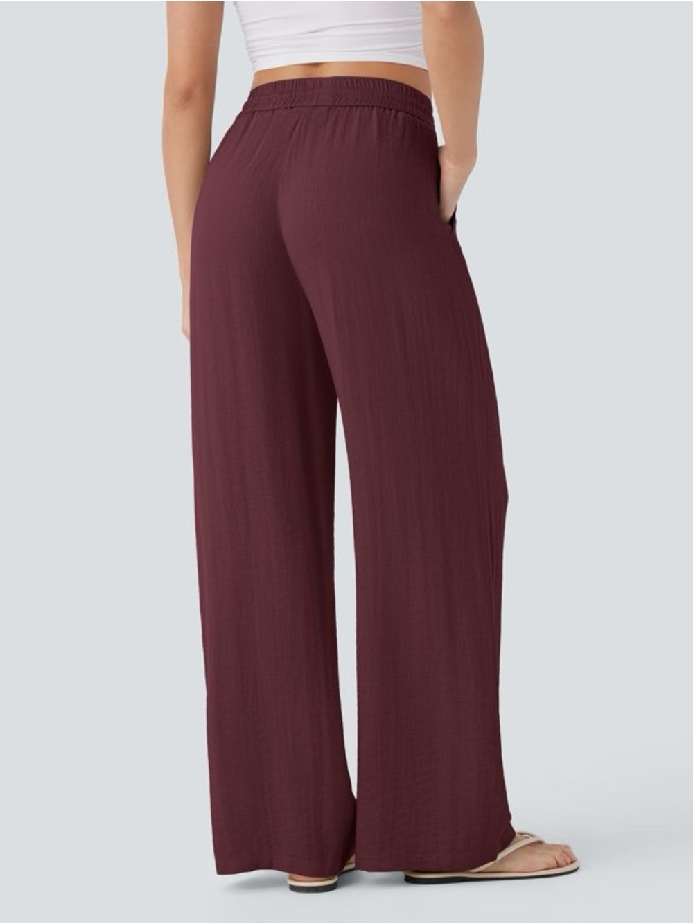 HALARA High Waisted Wide Leg Linen-Feel Pants in Zinfandel - Picture 2 of 5